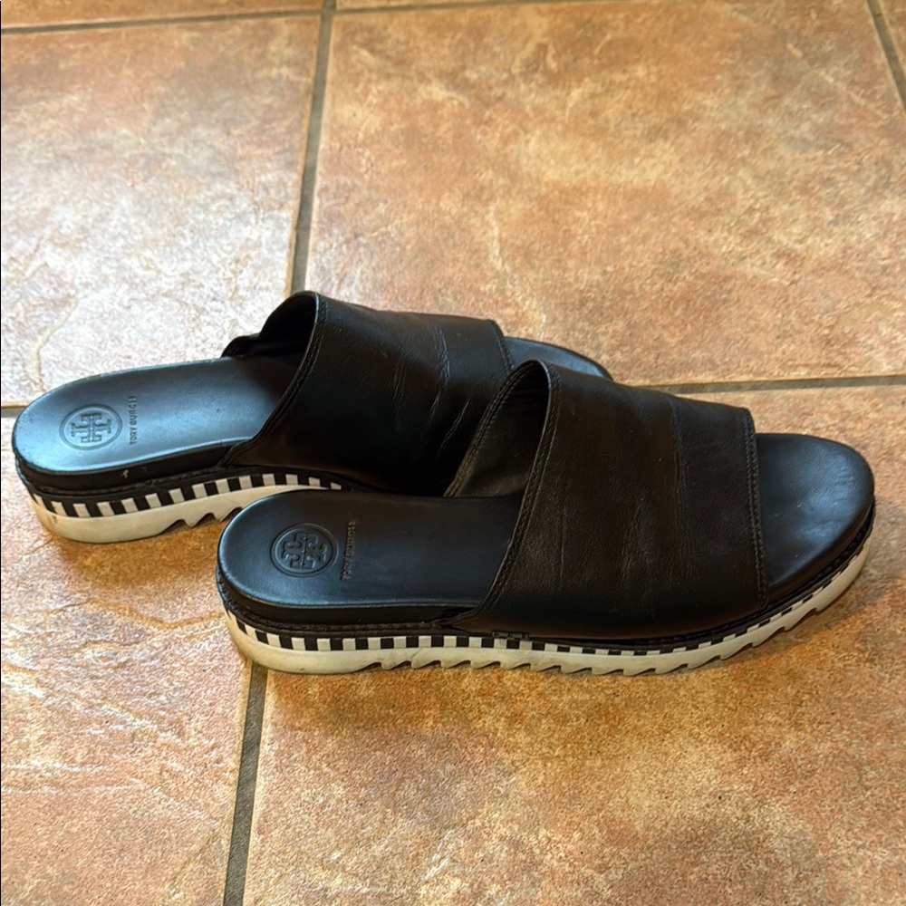 Tory Burch Black Leather Slide Sandals